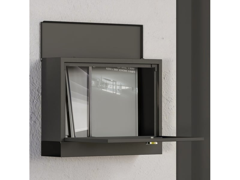 Boîte aux lettres murale 36,5 x 11,5 x 29 cm noire en métal, compartiment à journaux et serrure - Conforama B