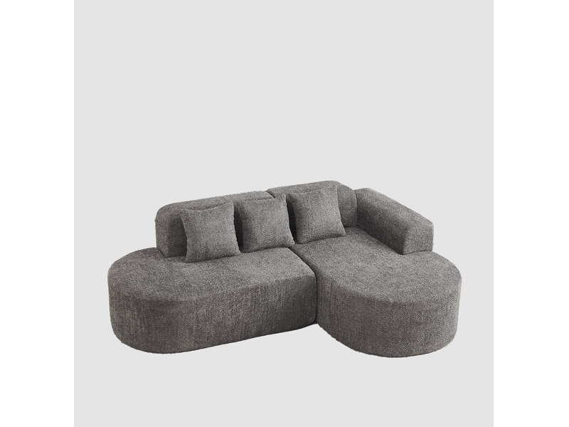  Canapé d'angle avec chaise longue à droite, 3 coussins de dossier, design arrondi en chenille gris anthracite  - Conforama A