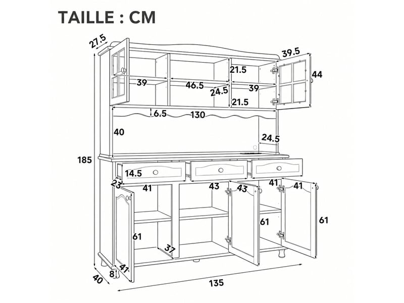 Buffet de cuisine gris-vert avec prises intégrées, 135 x 40 x 185 cm - Conforama C