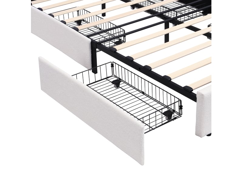  Lit enfant 140x200 cm lit rembourré, 4 tiroirs et led pilotée par application, beige, sans matelas  - Conforama R