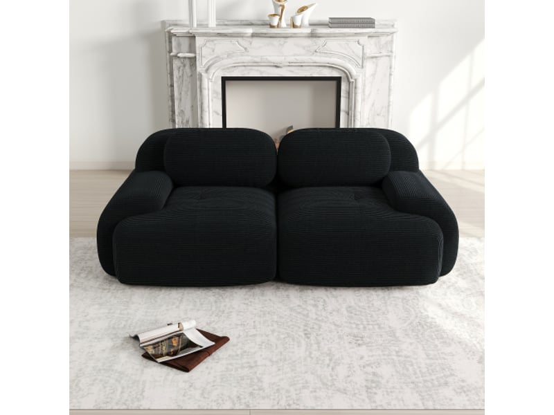  Canapé 2 places, modulaire combinable avec accoudoirs incurvés et dessous antidérapant, revêtement hautement élastique, noir  - Conforama B