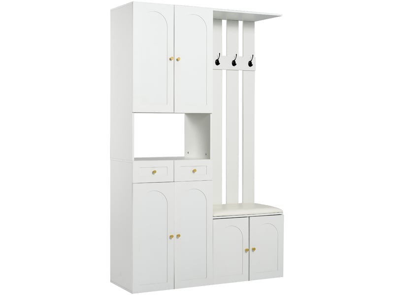  Vestiaire d'entrée avec banc 6 portes 2 tiroirs 4 crochets blanc 110x37x180 cm N657P32159798W - Conforama B