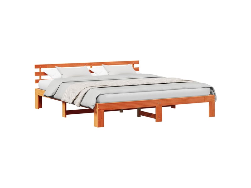 Lit double- lit adulte - cadre de lit avec tête de lit brun 200 x 200 cm pin massif - Conforama A