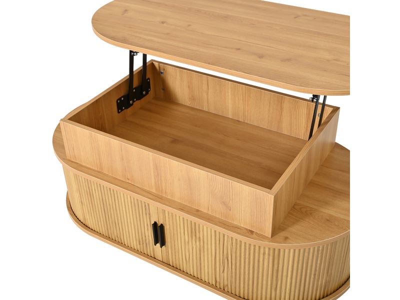 Table basse ovale relevable 100x50 cm aspect bois avec rangements IKSETERA TRADING LTD - Conforama R