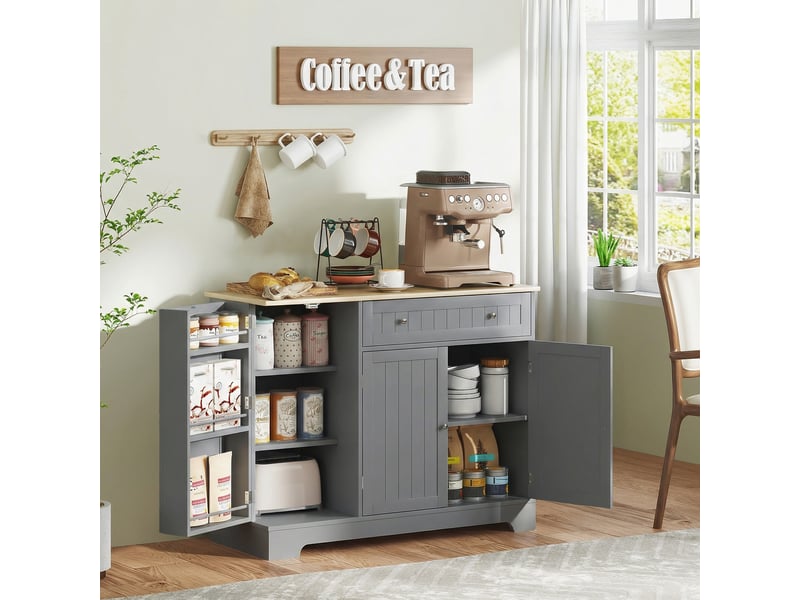  Buffet cuisine, meuble de rangement avec 3 portes, tiroir, 105x40x83cm, étagères de porte et étagère réglable, gris  - Conforama D