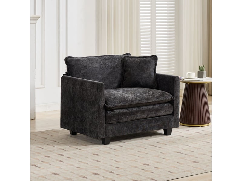  Fauteuil canapé cloud 1 place modulable - assise ergonomique ultra confortable salon - 107x75x84 cm - en tissu chenille noir  - Conforama D