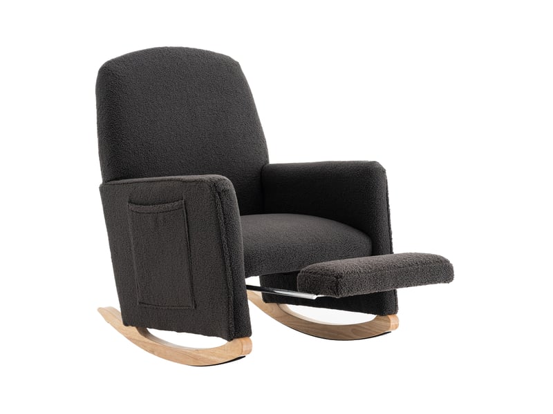 044 fauteuil à bascule avec repose-pieds, fauteuil relax avec ottomane, fauteuil à bascule pour intérieur avec haut dossier, tissu teddy gris foncé - Conforama A