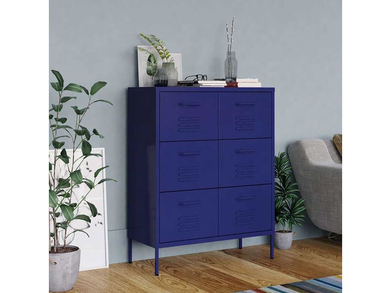 Armoire de rangement bureau, armoire à tiroirs bleu marine 80x35x101,5 cm acier  - Conforama B