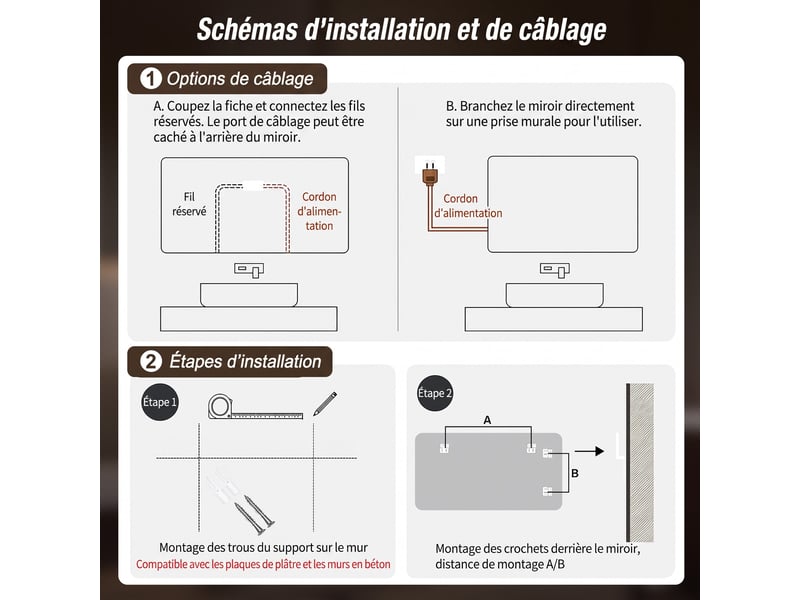  Miroir led de salle de bains 60 x 80 cm, antibuée et dimmable  - Conforama C