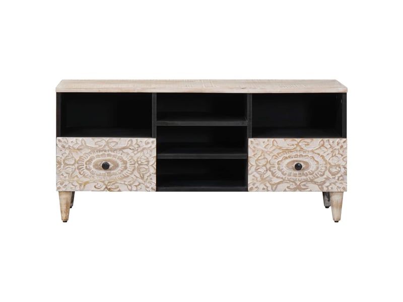 Meuble tv - banc tv - meuble de rangement blanc 100 x 33,5 x 46 cm bois de mangue massif  - Conforama C