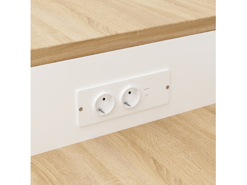  Îlot de cuisine extensible 121,5x70x92 cm avec prise intégrée mdf métal blanc  - Conforama D