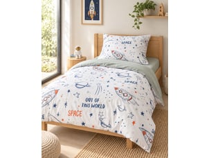 Parure de lit enfant 140 x 200 cm + 1 taie d’oreiller 100% coton imprimé galaxie