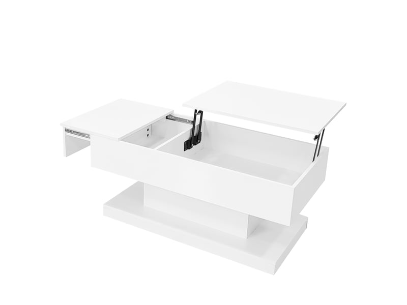  Table basse plateau relevable, table basse avec led et rangement, 100x50x45 cm, panneaux de particules, table basse blanc laqué.  - Conforama W