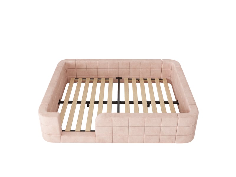 Lit bas rembourré rose 140 × 200 cm, chenille et sommier inclus Fay Lum - Conforama W
