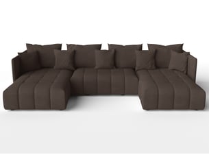 Canapé d'angle panoramique convertible <strong>AX LIVING </strong> <strong>VeliroU</strong> 6 places Velours marron avec coffre de rangement
