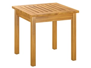 Table basse de jardin carrée en bois d'acacia massif, avec plateau à lattes, pieds réglables, naturel, 48x48x46cm