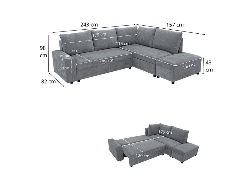  Canapé d'angle gris convertible 3 places  - Conforama H