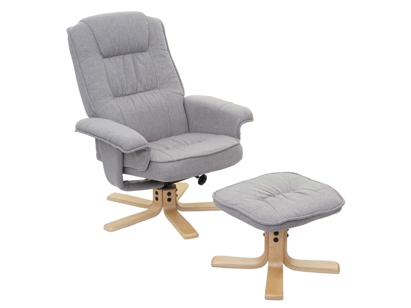 Fauteuil de télé m56, fauteuil de relaxation avec tabouret, tissu - gris clair - Conforama A