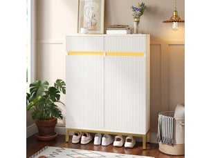 Meuble à chaussures 80x35x103 cm, 2 tiroirs, 2 portes, led et étagères réglables, rangement pratique pour entrée et couloir - blanc