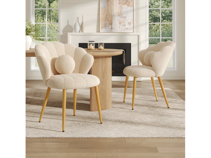  Lot de 2 chaises de salle à manger 60x62,5x83 cm en tissu bouclé beige  - Conforama B