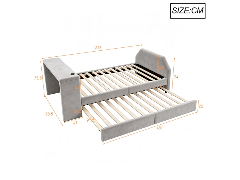 Lit gigogne 90x180200 cm avec bureau coloris gris tissu  - Conforama C