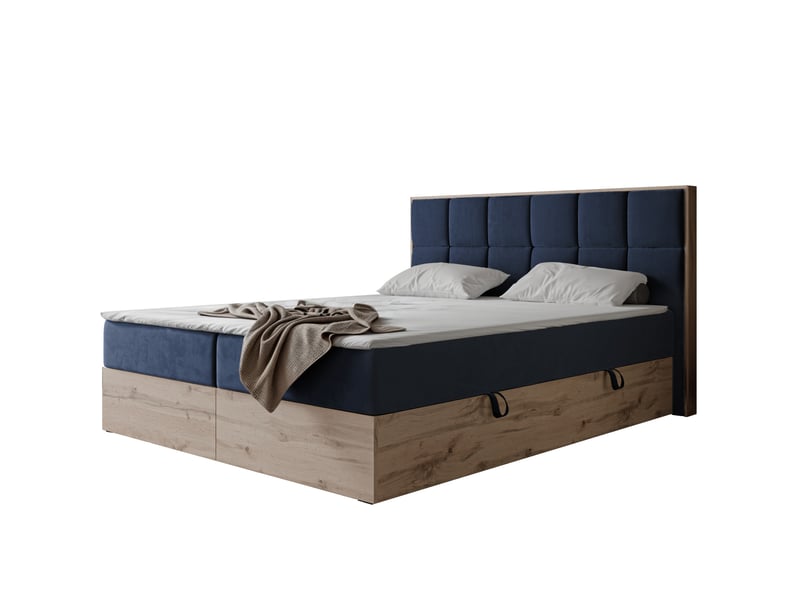 Lit adulte lavio ii - 160x200 cm - matelas ressorts + surmatelas - coffre de rangement - velours dense hydrofuge bleu marine LAVIO II - Conforama A