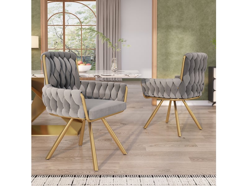  Lot de 4 chaises de salle à manger pivotantes en velours gris avec accoudoirs  - Conforama C