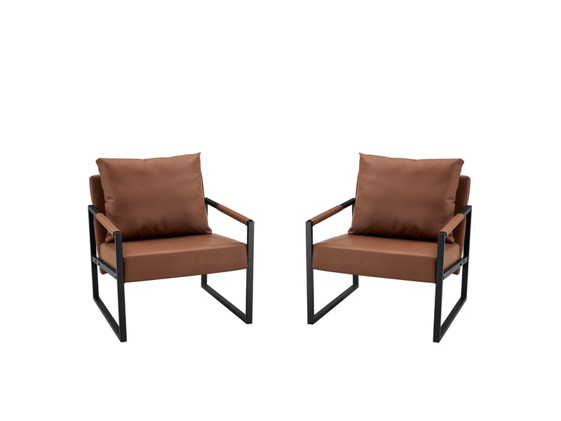  Fauteuil de lecture avec accoudoirs, coussins rembourrés et structure métallique, en pu marron, 79×65×28 cm  - Conforama A