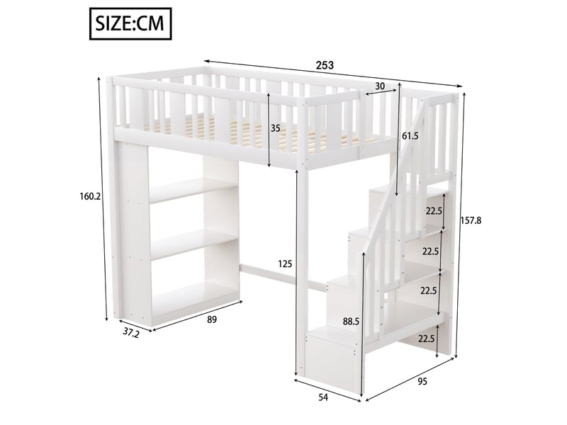  Lit mezzanine 90x200cm coloris blanc pin lit enfant blanc - Conforama C
