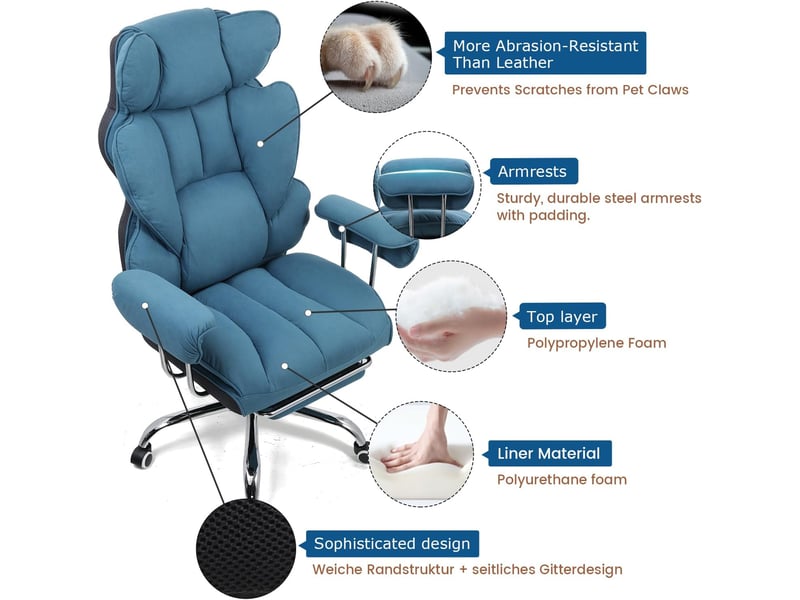 Gtplayer chaise de jeu en tissu, ergonomique, avec repose-pieds extensible, pivotante, 180 kg, bleu GT200-BLUE - Conforama E