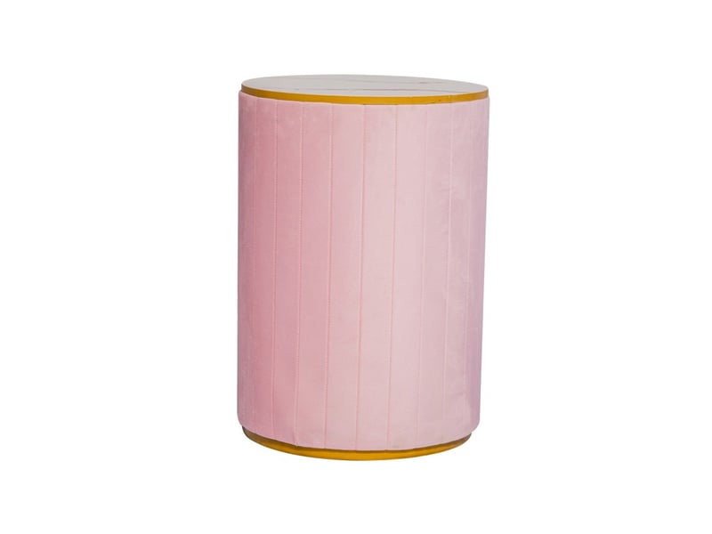 Table de chevet 3 tiroirs ronde rembourrée velours plateau marbre quincaillerie dorée meuble rangement moderne chambre salon rose - Conforama A