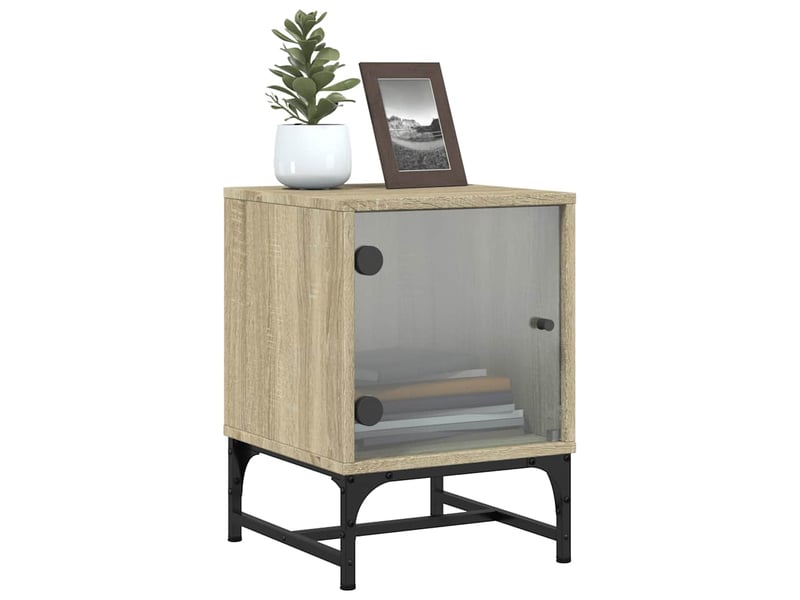  Lot de 2 tables de chevet - cabinet de chevet - table de nuit et portes vitrées chêne sonoma 35x37x50cm  - Conforama D