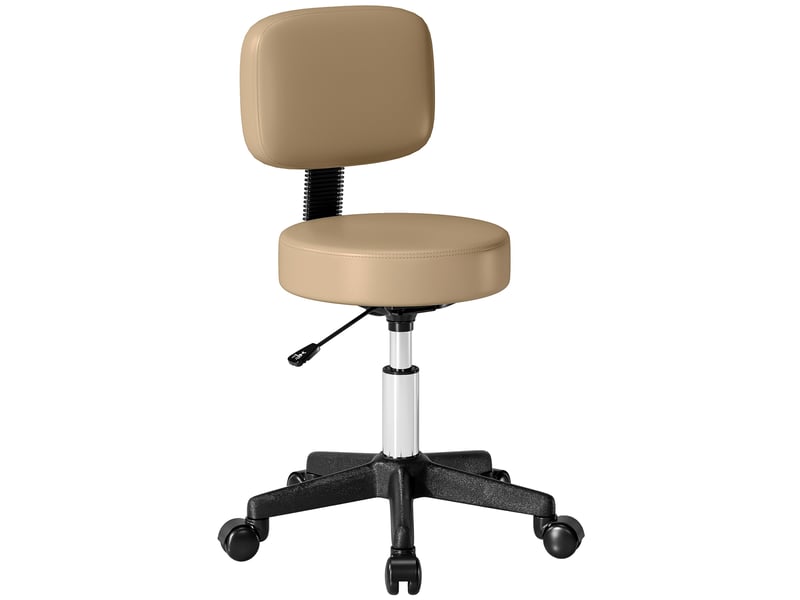  Tabouret à roulettes réglable en hauteur de 72 à 84 cm avec dossier pivotant à 360° pour bureau salon en marron clair  - Conforama A