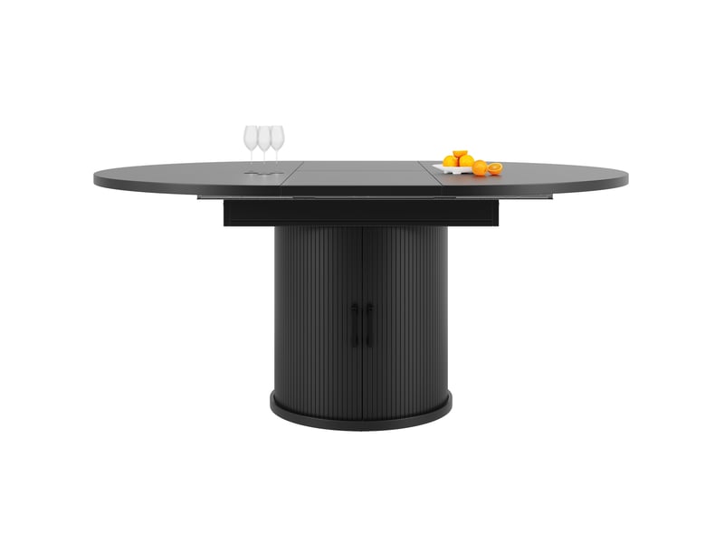 Table à manger extensible ronde, diamètre 118 cm jusqu'à 158 cm pour 6 personnes, noir - Conforama R