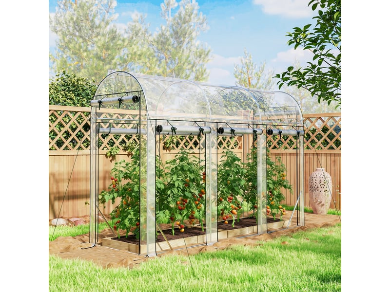  Serre tunnel de jardin 3 m², serre de jardin, cadre en acier galvanisé, 8 portes roulantes, 295x100x197cm, transparent  - Conforama C