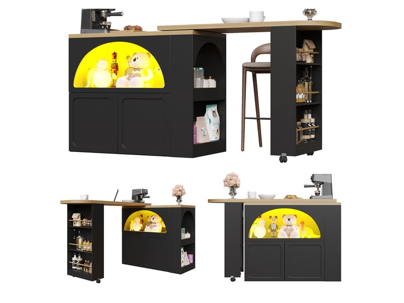  Table de bar noir - 205 cm led mdf table de bar noir - Conforama A