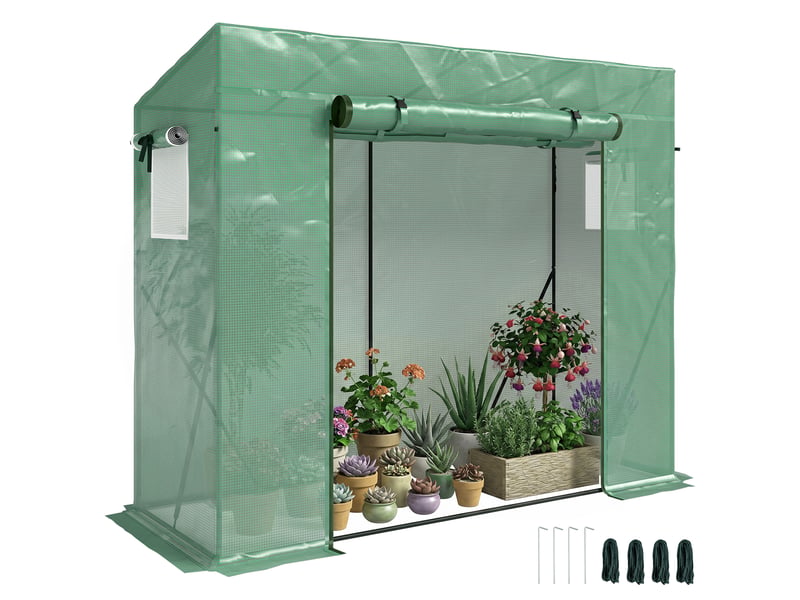  Serre de jardin anti-uv 2 fenêtres moustiquaires + barres renforcement 200l x 77l x 169h cm acier pe vert  - Conforama A