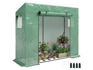 Serre de jardin anti-uv 2 fenêtres moustiquaires + barres renforcement 200l x 77l x 169h cm acier pe vert