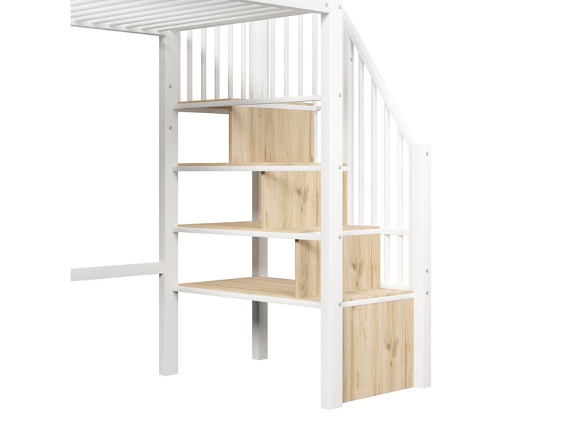  Lit mezzanine 90x200 cm équipé d'escalier de rangement, structure métal mdf, finition blanc, matelas non fourni  - Conforama E