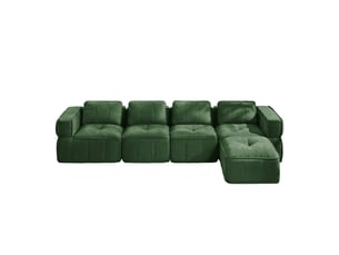 Canapé d'angle 4 places, pouf inclus, mousse 32d, assise profonde, revêtement confortable, 344×162×67 cm, vert