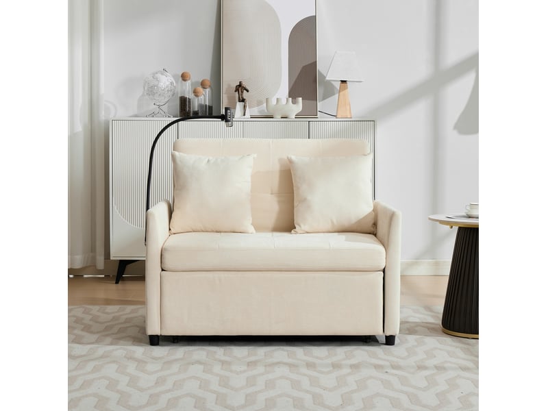  Canapé-lit pliable 1 place modenvie multifonctionnel en tissu beige avec port usb et support pour tablette 109 x 72 x 83,5 cm  - Conforama E