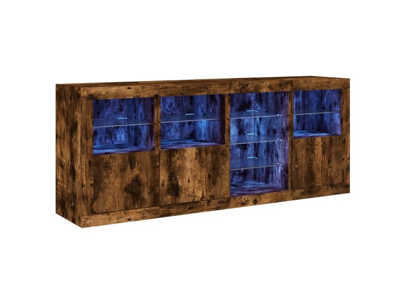  Buffet salon, buffet de rangement avec lumières led chêne fumé 164x37x67 cm  - Conforama A