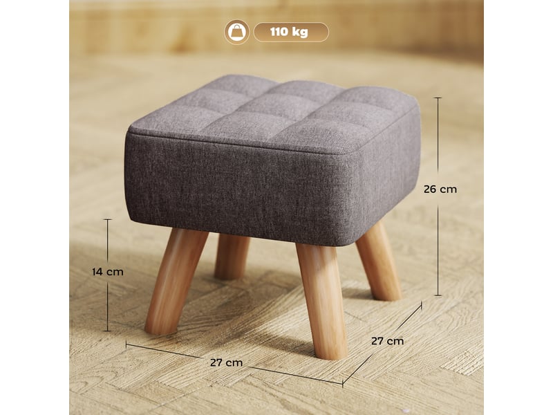  Repose pied salon ottoman siège rembourré en tissu avec pieds en bois gris 27 x 27 x 26 cm  - Conforama C