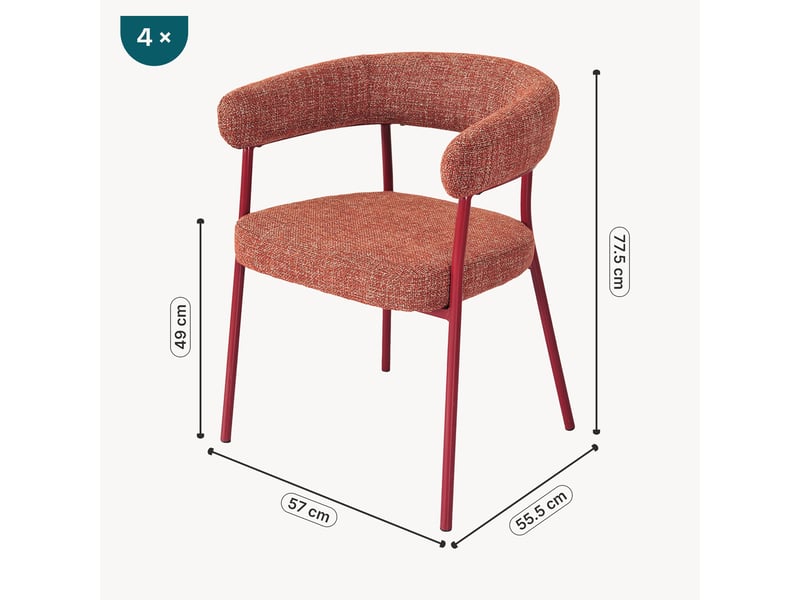 Lot de 4 chaises de salle à manger huk 78 x 57 x 56 cm rouge [en.casa]  - Conforama B