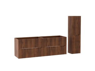 Ensemble double meuble sous vasque et colonne novo l.160 cm effet noyer warmia