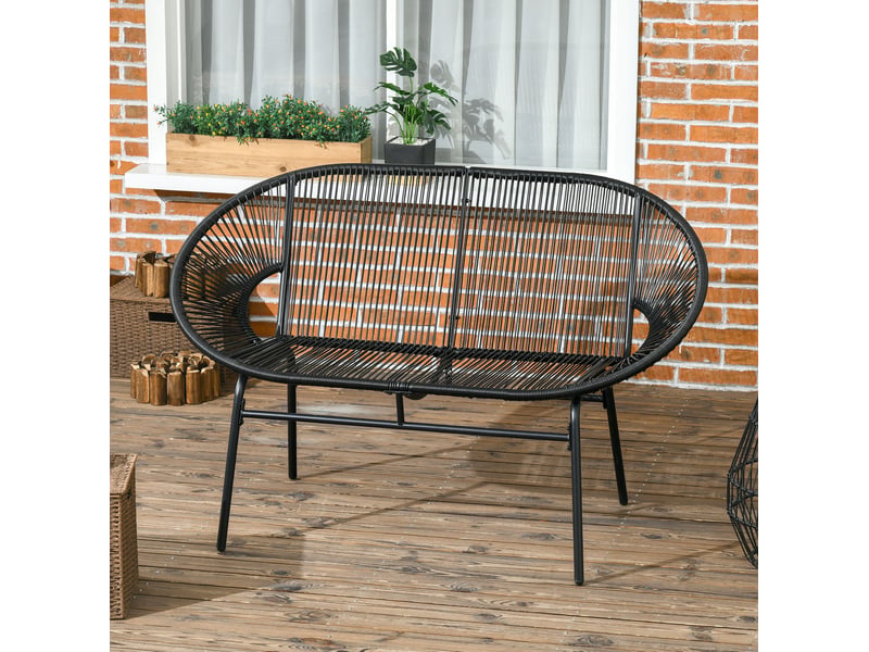  Banc de jardin 2 places 132x72x83 cm – noir – résine tressée, structure en acier pour balcon et terrasse  - Conforama B