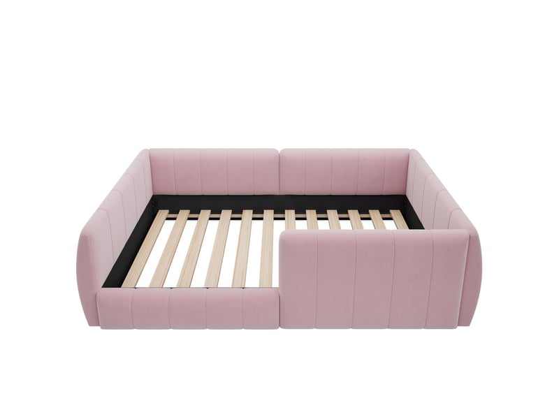  Lit enfant,90x200 cm,avec tête rembourrée,barrière de sécurité,velours,rose,  - Conforama A