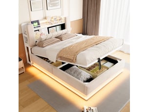 Lit coffre 140x200 cm <strong>WISHDOR</strong>  <strong></strong> coloris beige