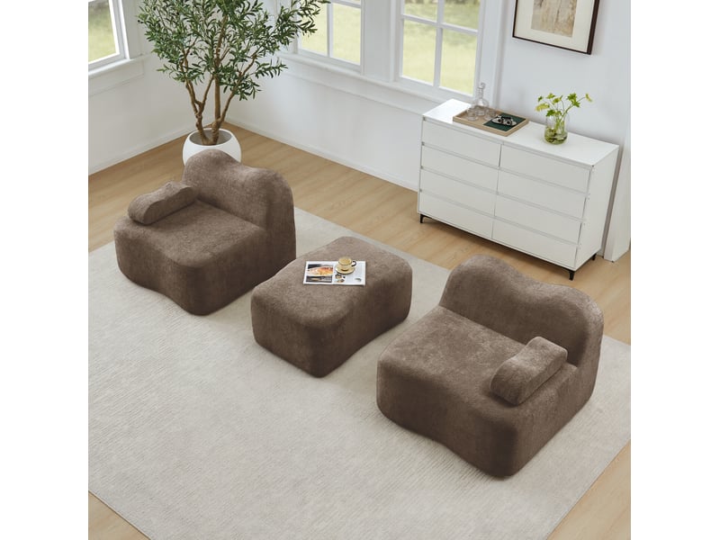 Canapé modulaire 2 pl 192x167x70 cm, pour salon, ottoman et coussin d'accoudoir déplaçable, forme ondoyante, velours, marron - Conforama D