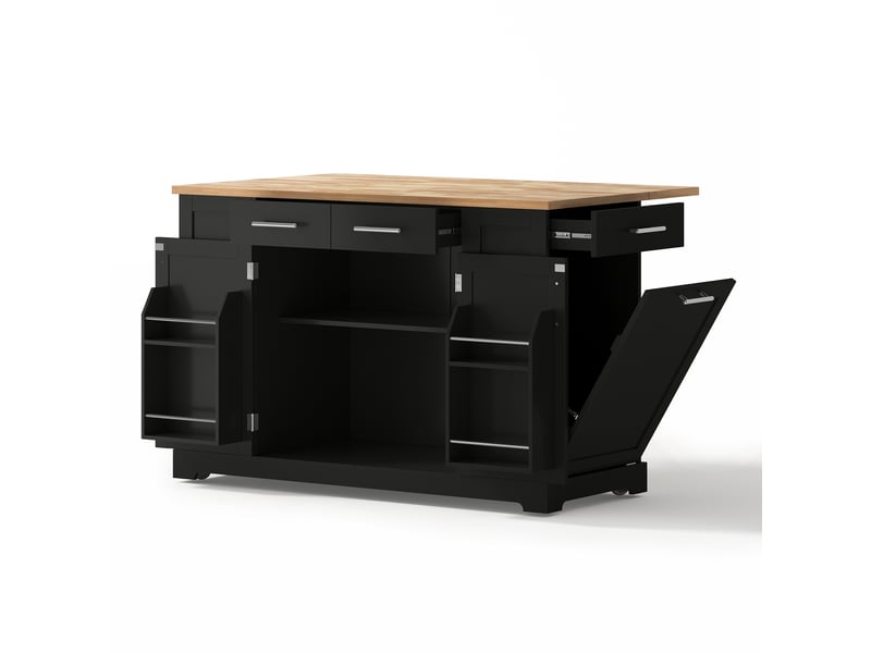  Îlot de cuisine 138x86x92 cm avec plateau relevable, roulettes silencieuses, mdf, noir et naturel  - Conforama A